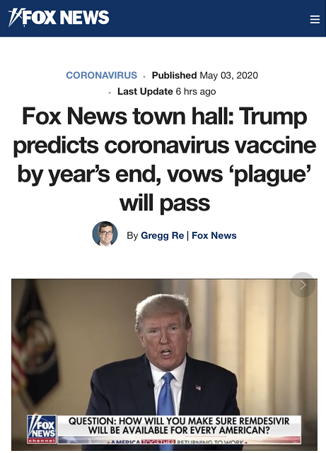 年底前推出疫苗？特朗普张嘴就来 美国网友：别抱太大希望