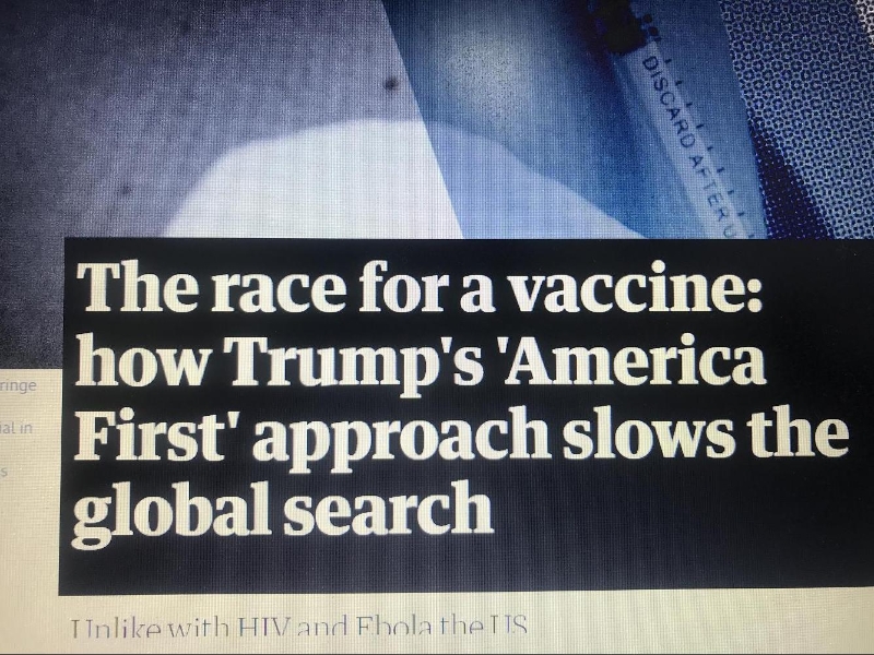 英国媒体抨击美国总统特朗普拖慢国际疫苗合作研发