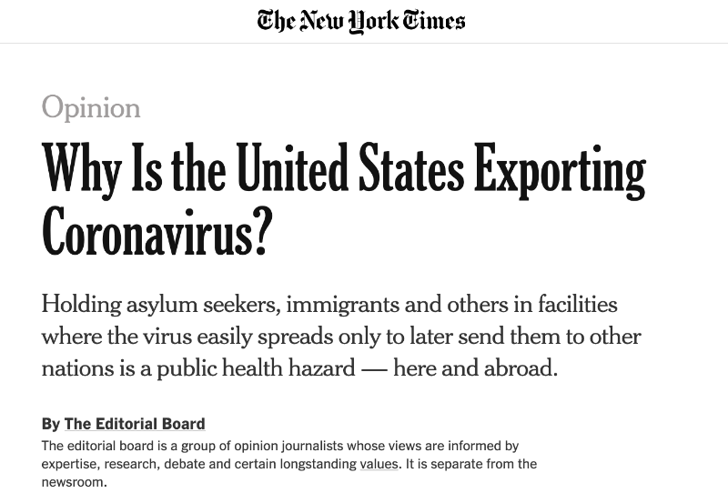 《纽约时报》热评：为什么美国要对外输出冠状病毒？