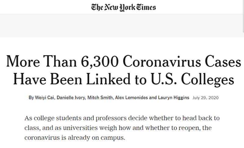 被忽略的校园感染？《纽约时报》粗略统计发现：全美270所大学逾6300人感染新冠病毒