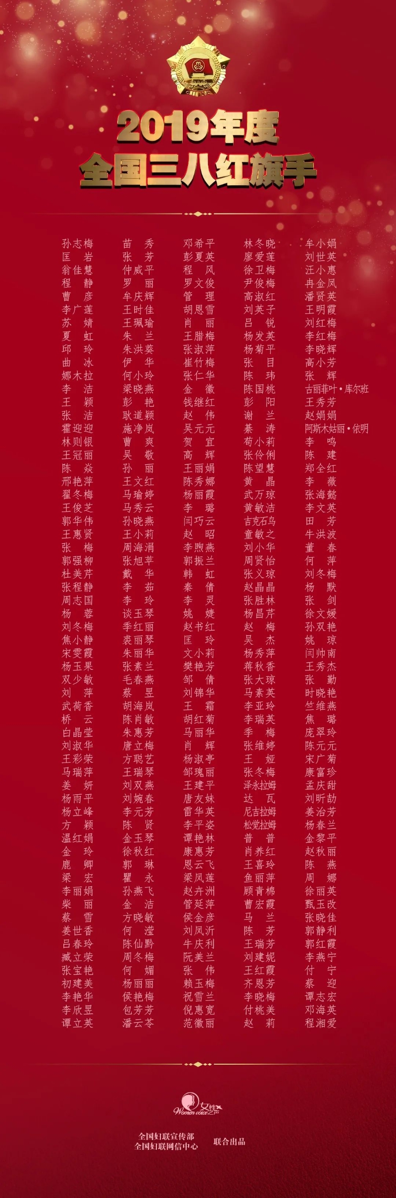 2019年度全国三八红旗手(集体)名单公布 陕西10名个人6个集体上榜