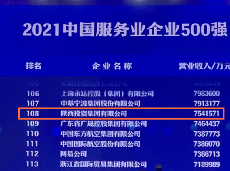 位居中国服务业企业500强第108位