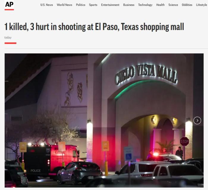 枪声不断！美国得克萨斯商场发生枪击事件，致1死3伤